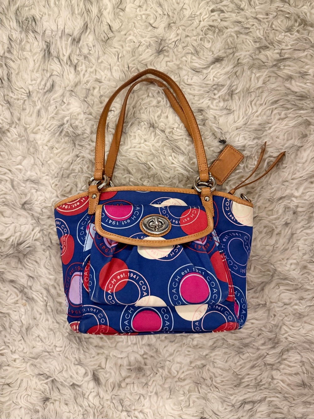 Coach ‘Leah’ Signature Op Art Satin Bag - Blue / Red